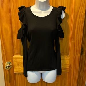 INC International Concepts Cold Shoulder/Ruffle Sweater